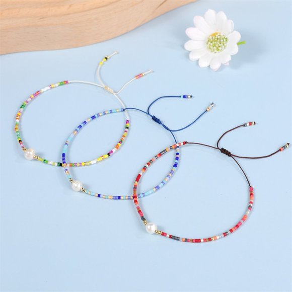 3/$35 Freshwater Pearl Colourful Bracelet Thin Beaded Beads Red Blue Jewelry - Picture 4 of 6